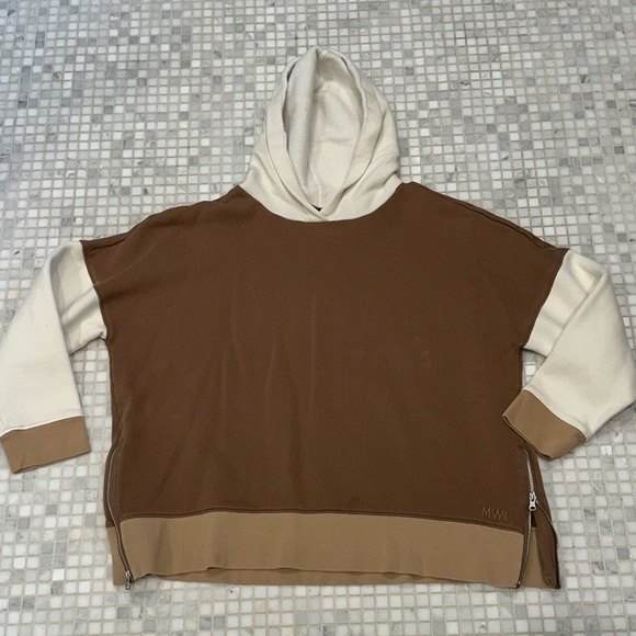 Madewell MWL Brown White Betterterry Side-Zip Colorblock Hoodie Sweatshirt - Picture 2 of 14
